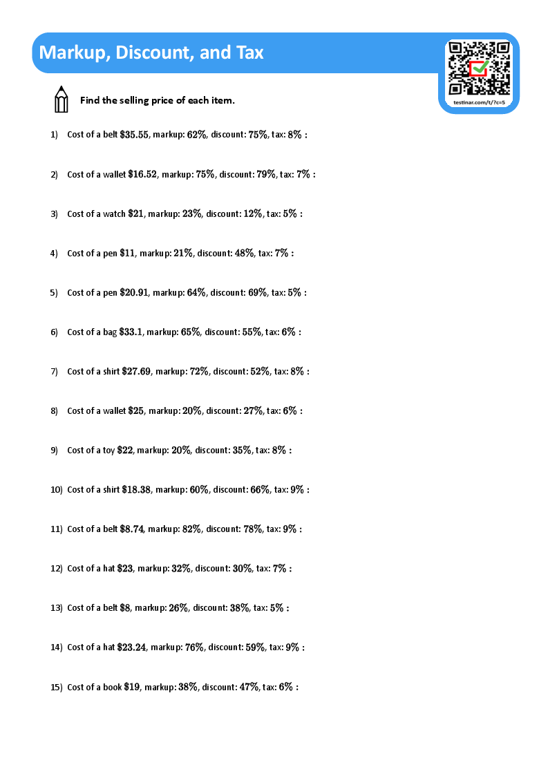 Markup, Discount, and Tax