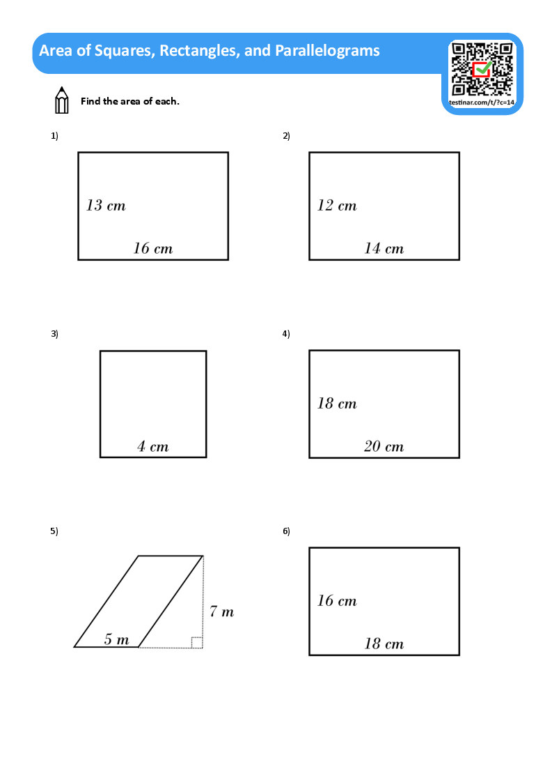 Area of Squares, Rectangles, and Parallelograms