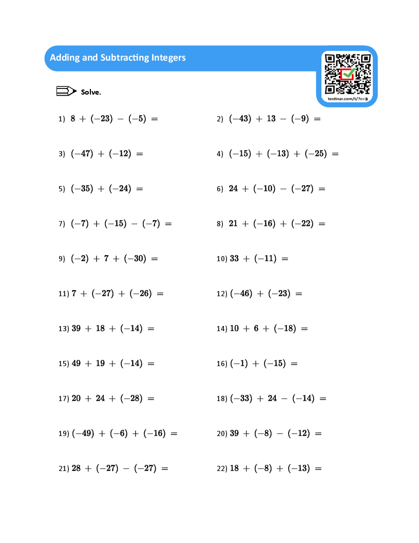 Adding and Subtracting Integers