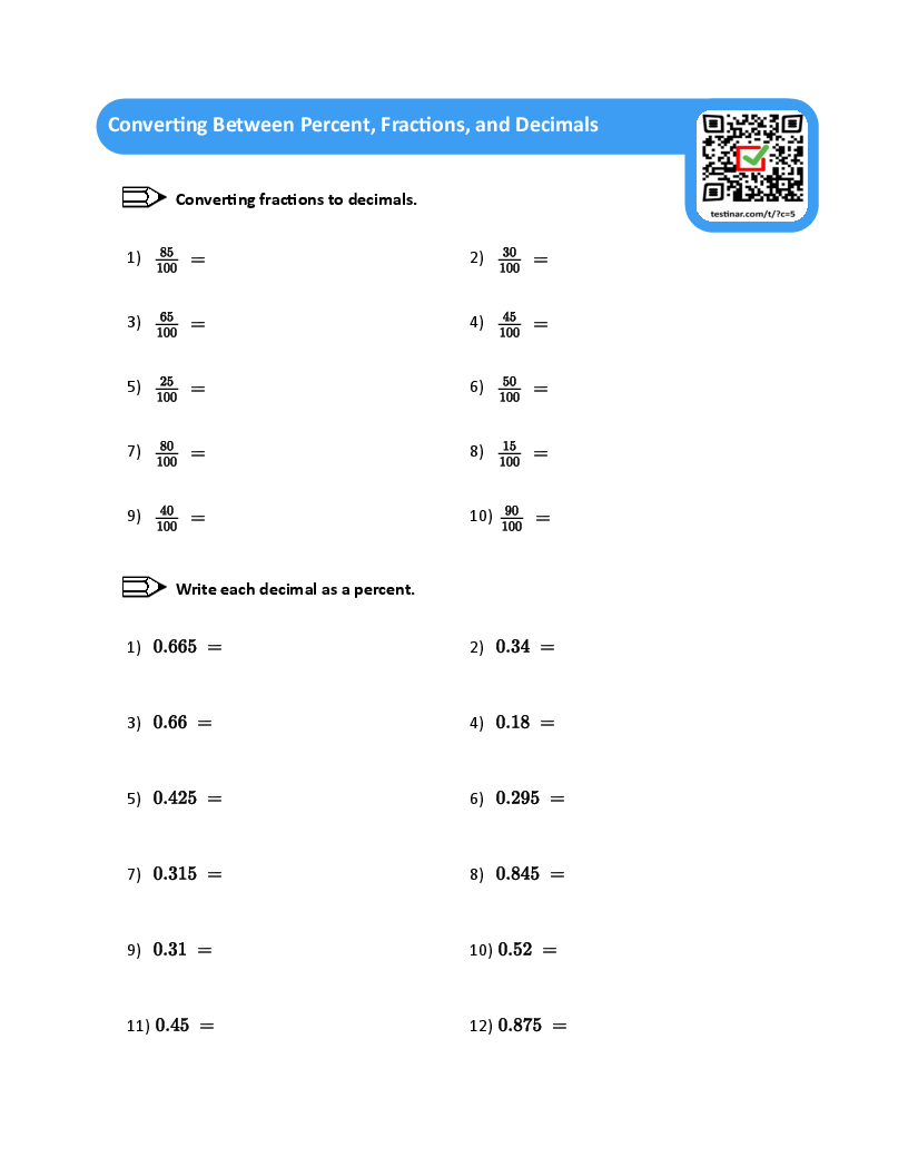 Converting Between Percent, Fractions, and Decimals