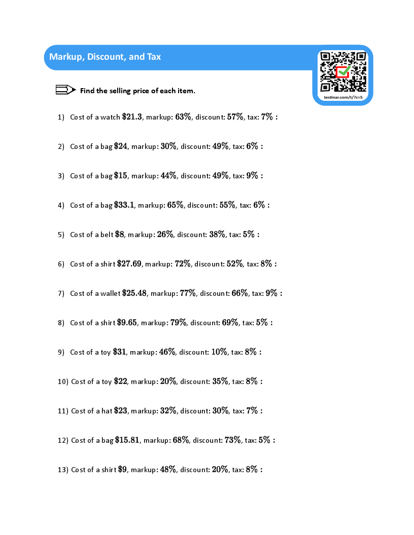 Markup, Discount, and Tax