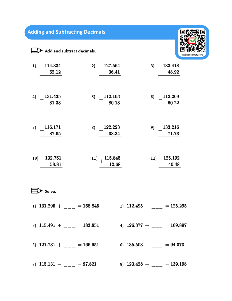 Adding and Subtracting Decimals