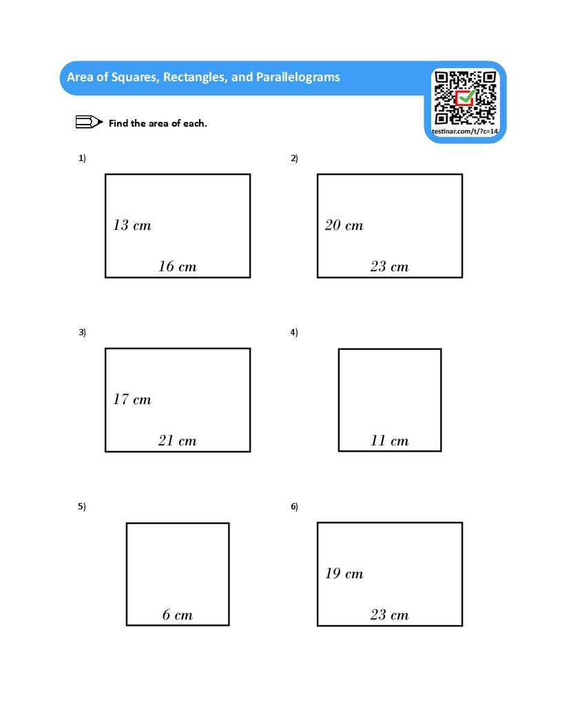 Area of Squares, Rectangles, and Parallelograms