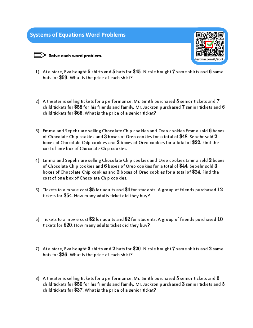 Systems of Equations Word Problems