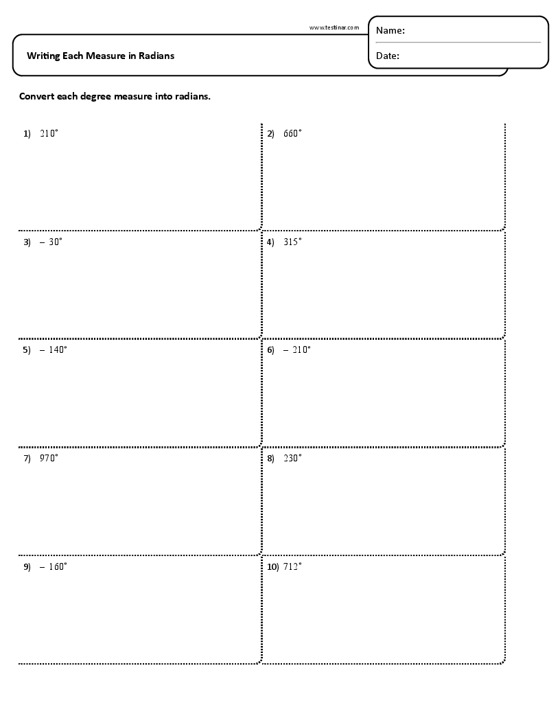 Writing Each Measure in Radians