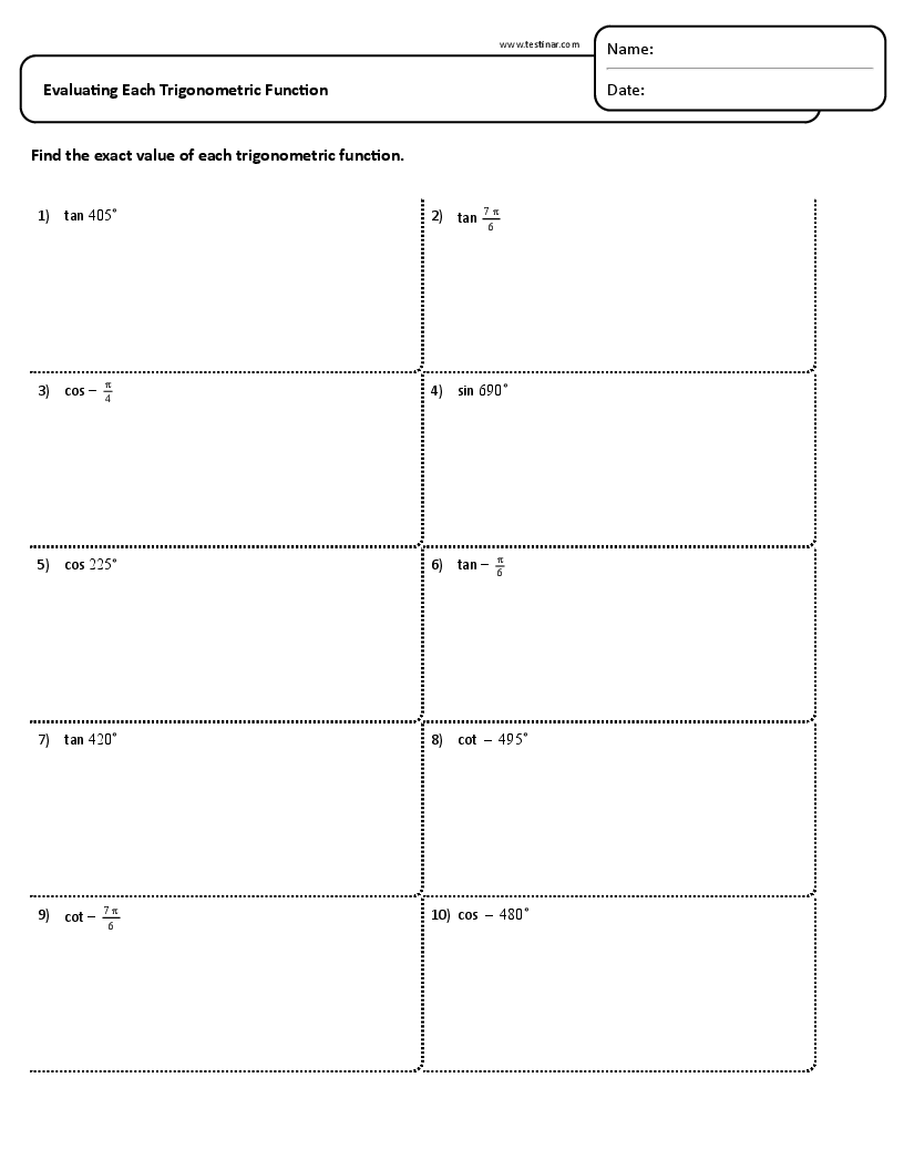 Evaluating Each Trigonometric Function