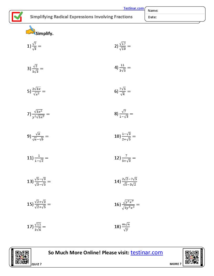 Simplifying Radical Expressions Involving Fractions